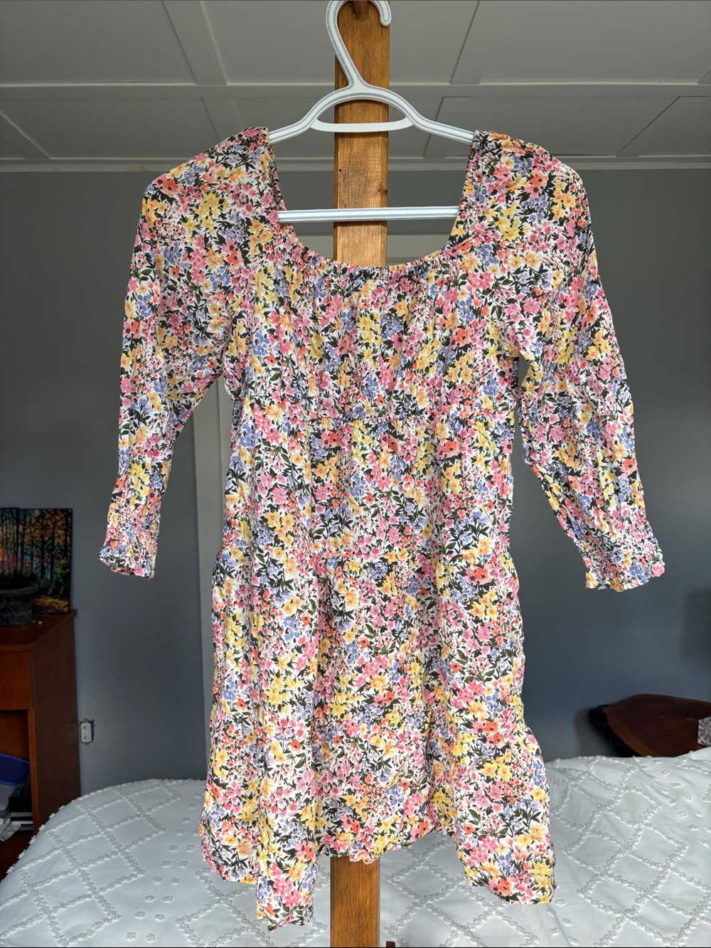 Old Navy Floral Smocked Mini Dress in Pink, Yellow & White